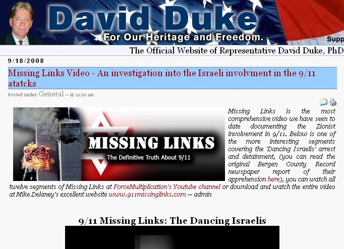 David Duke linking to the 9/11 missing links video by Michael Delaney and John Alan Martinson Jr.