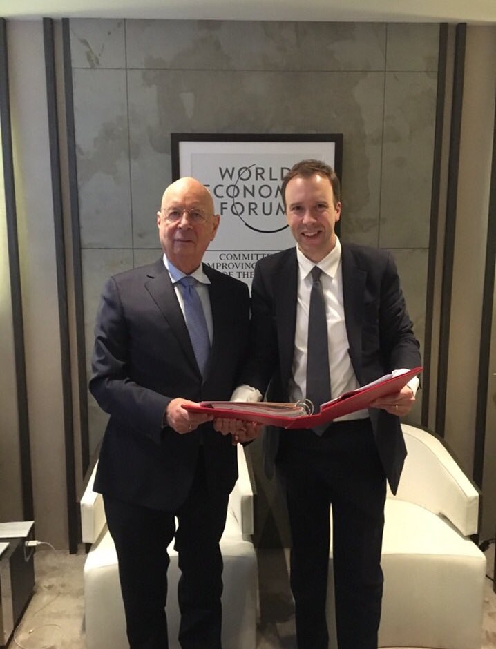 Matt Hancock, current Secretary of State for Health and Social Care, pictured in January 2020 with Klaus Schwab
