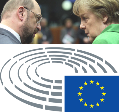 European Parliament Schulz and Merkel composite.