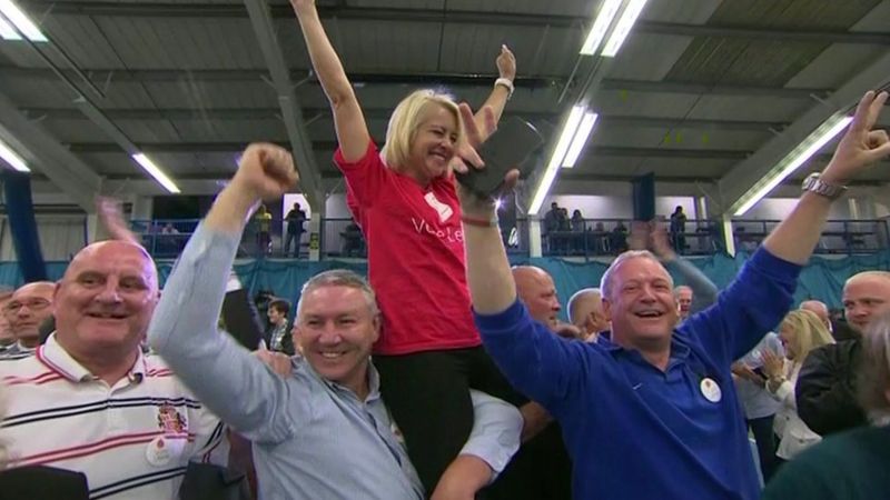 The Sunderland celebration on Referendum night - the first result to be called.