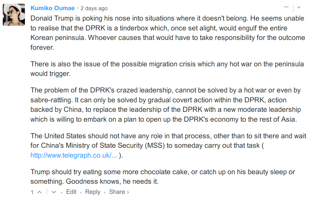 Disqus comment concerning DPRK.