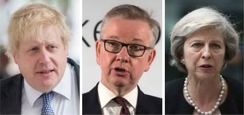 Left to right: Boris Johnson, Michael Gove, Theresa May.