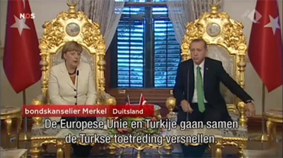 Merkel and Erdogan on golden thrones