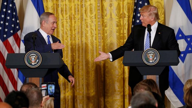 Benjamin Netanyahu and Donald Trump at a joint press conference.