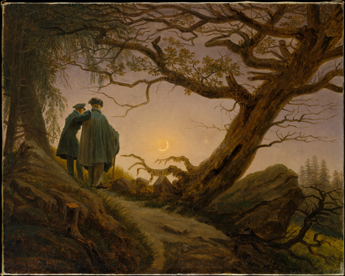 two men and moon